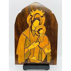 Wood Art Vintage Hand Carved Decor - Mother Mary & Baby Jesus
